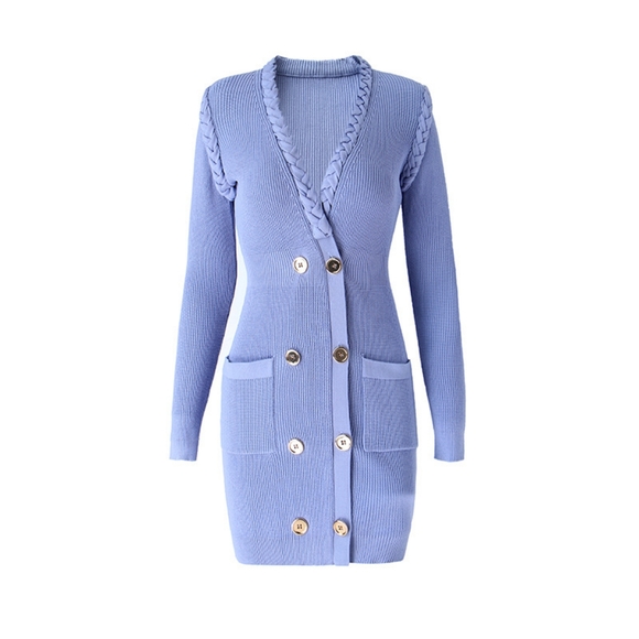 Purple Long Sleeved Collar Braided Bodycon Mini Dress - Picture 11 of 11